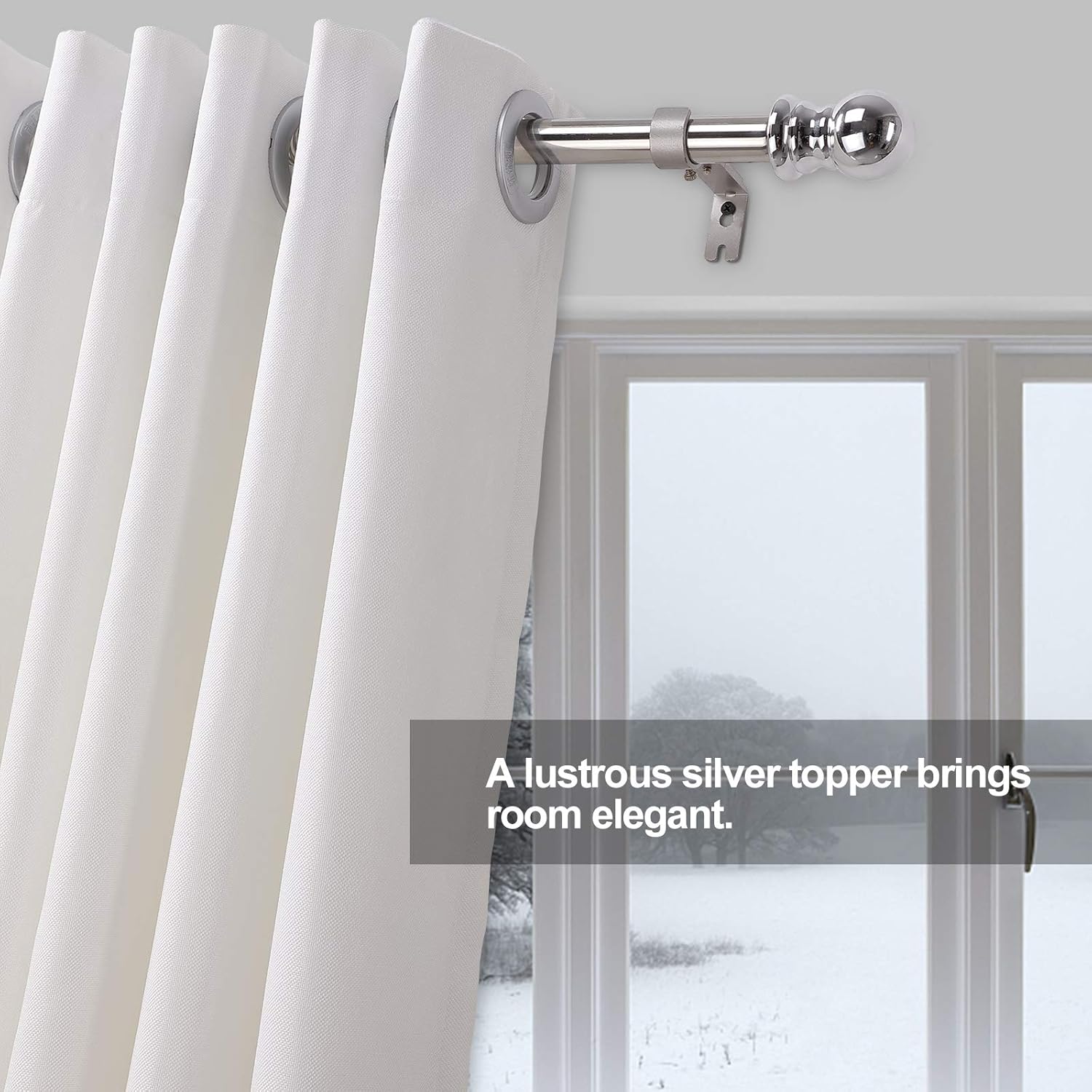 Wefaith Single Curtain Rods - 1’’Diameter Curtain Pole for Windows 30-87’’Heavy-Duty Adjustable Window Rod with Brackets and Classic Round Finials for Bedroom Kitchen Silver: Home & Kitchen