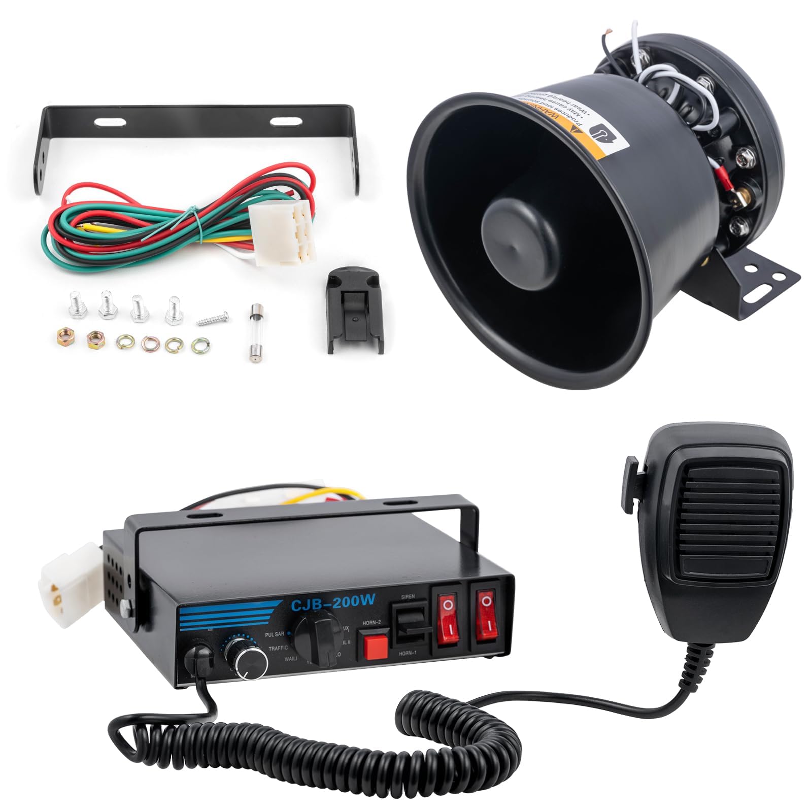 CXRCY 200W Emergency Police Siren 12V 9 Tones 120-150dB Warning Loud Police Siren Speaker 1 Horn Handheld Mic PA System for Emergency Police Firefighter Ambulance Vehicles Fire Trucks SUV ATV UTV
