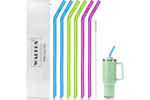 WALFOS 14.5 inch Extra Long Reusable Silicone Straws, Big Sizes Flexible Bendable Straws for 1/Half Gallon Large Water Bottles, 128 75 64 40 OZ Tumbler with Cleaning Brush (6-Pack)