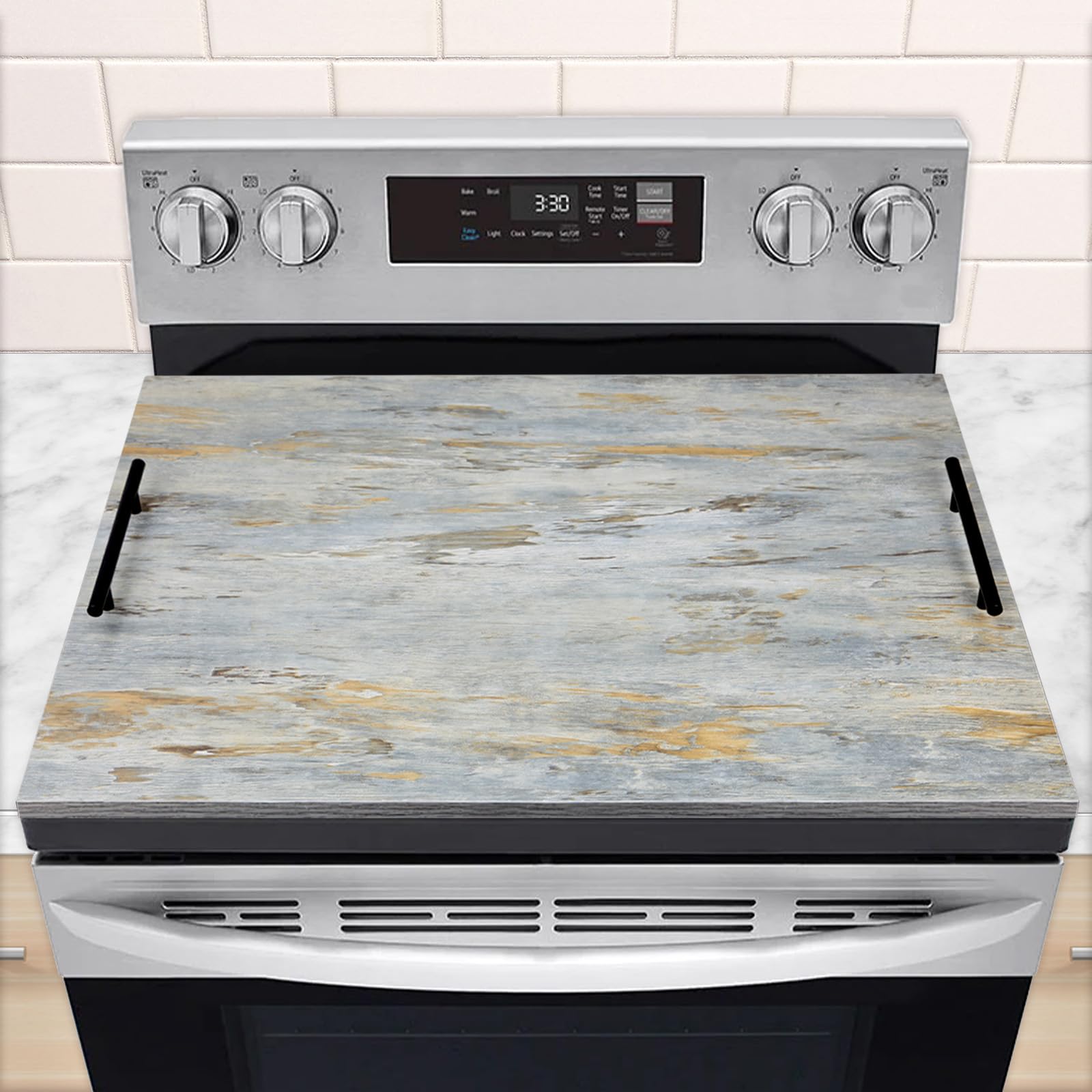 Photo 1 of **MISSING HANDLES** Noodle Board Stove Cover, Wood Stove Top Covers for Electric Stove and Gas Stove, Wooden Stovetop Cover for Counter Space, Stove Burner Covers, Sink Cover RV Stove Top Cover (White Frayed)