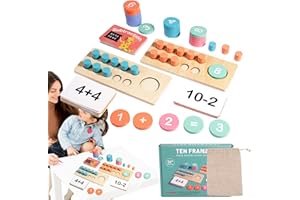Wouqinen Ten Frame Set Math Manipulatives,Wooden Math Manipulative Toys | Educational Arithmetic Addition Subtraction Toys Co