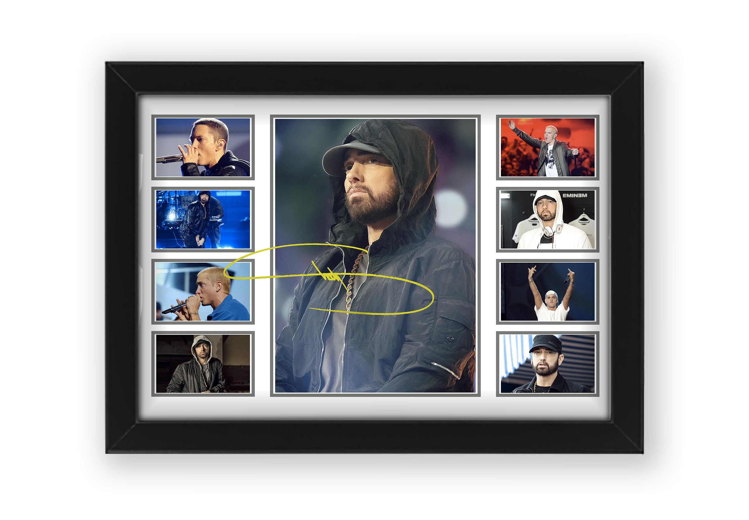 AllStarMedia Eminem Autograph Poster Print - Limited Edition Collage Of The Music Legend - Signed Collector Merchandise For Fans And Rap Music Lovers (Framed, A4 (30x20cm))