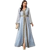 Embroidery Abayas for Women Muslim Moroccan Floral Maxi Kaftan Dress Arabic Islamic Dubai Robe Ramadan Prayer Clothes