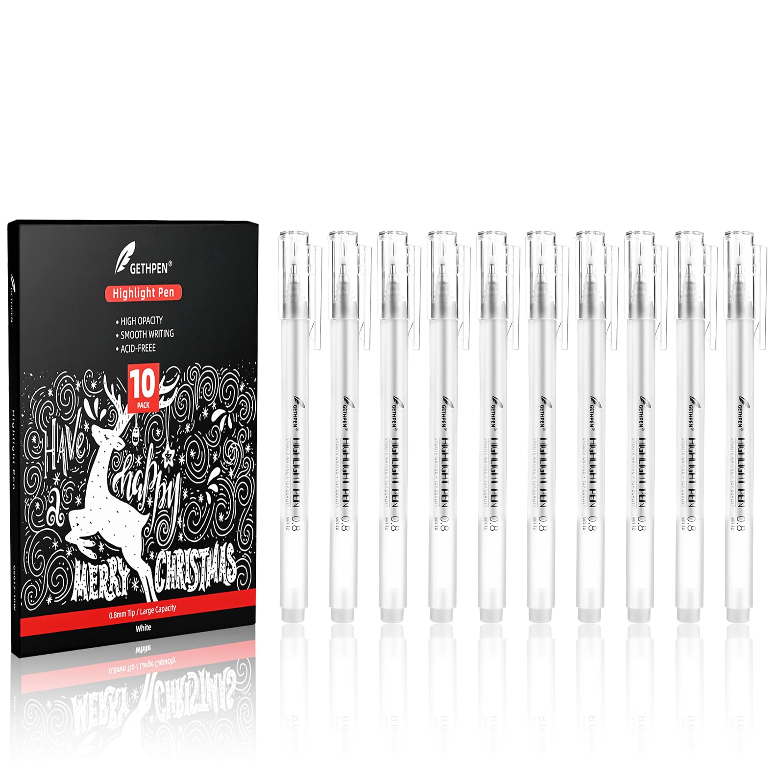 Photo 1 of White Gel Pens, 10 Pack, 0.8mm Extra Fine Point Gel Ink Pen, Opaque White Archival Ink Pens for Black Paper Drawing, Sketching, Card Making