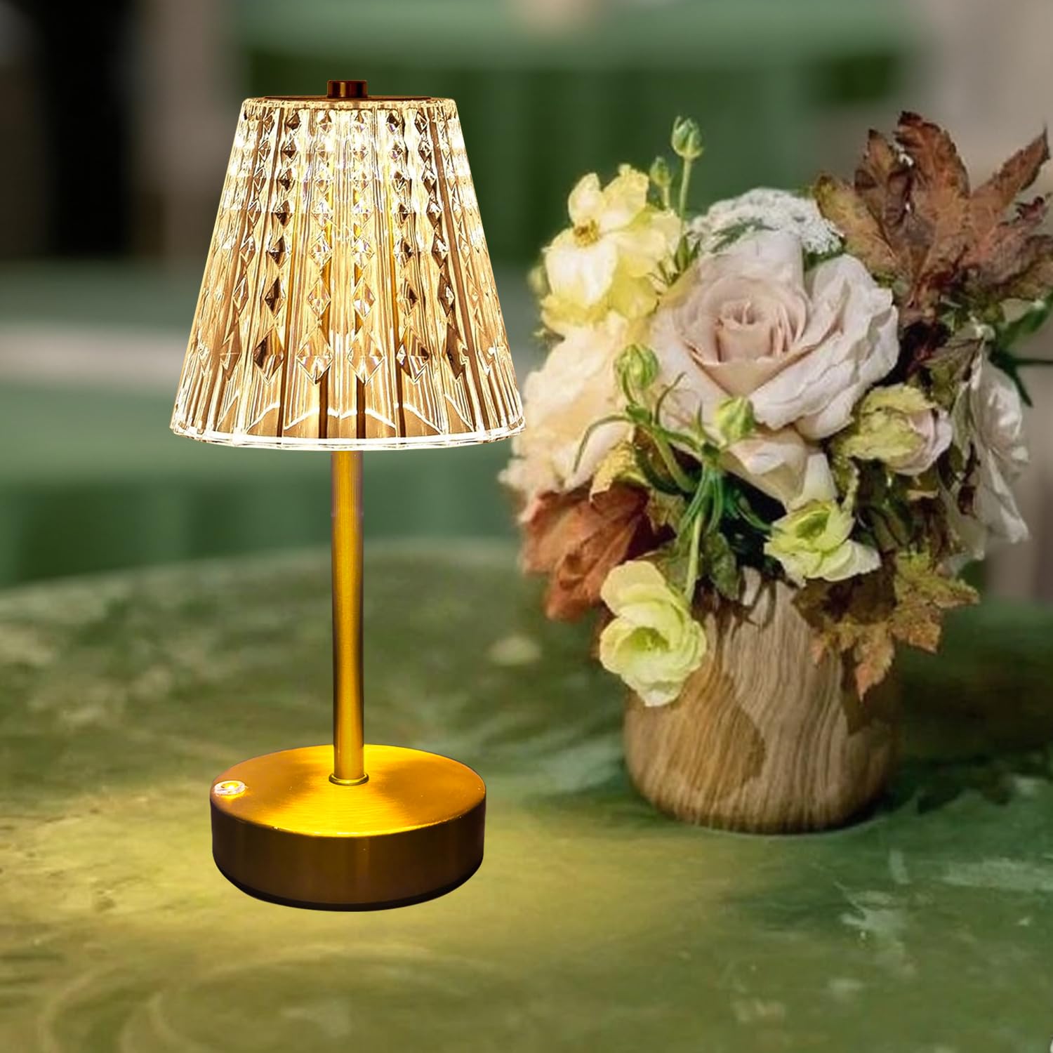Photo 1 of Gold Cordless Table Lamp Rechargeable,5000mAh Battery Operated Lamps,Mini Small Crystal Table Lamp for Restaurant Dining Bathroom/Kitchen Counter/Rechargable Touch Lamp for Home Dinner Shower Lamp
