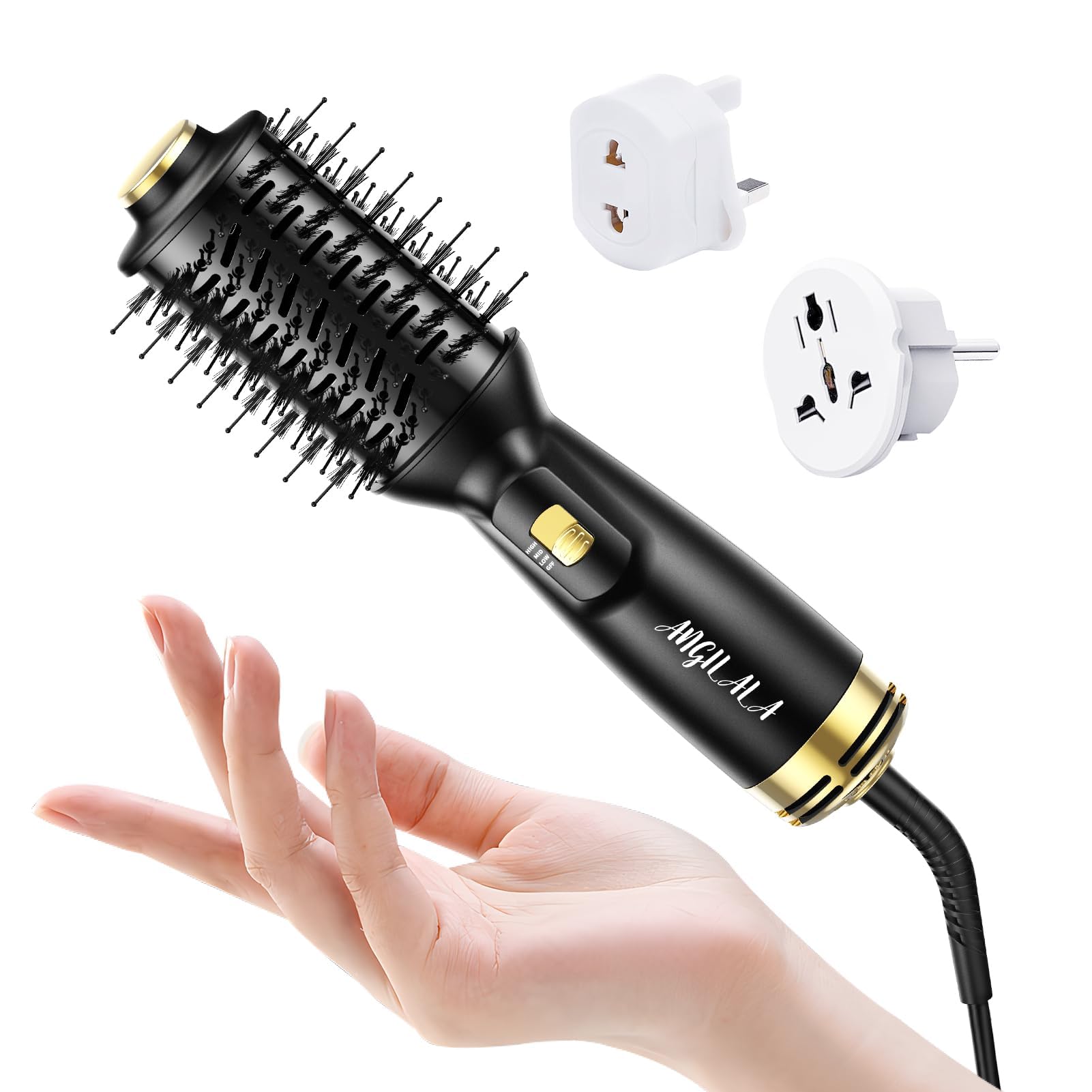 Photo 1 of ANGILALA Dual Voltage(100~250V) Mini Hair Dryer Brush with European Plug Adapter for International Travel, Europe Travel Essentials for Women