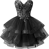 Zeeyecie Tiered Tulle Homecoming Dresses Strapless Lace Applique Beaded Short Prom Dress for Teens Quinceanera DAMA Dress