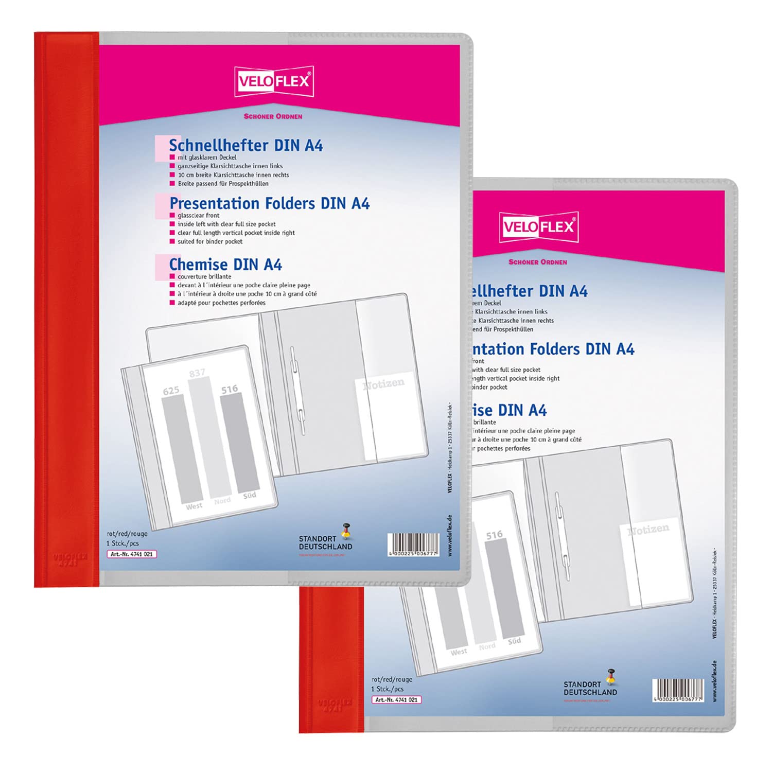 VELOFLEX Veloform A474102 File Folder, Pack of 2, DIN A4, Light Red, PVC, Crystal Clear Front Cover, Suitable for Document Wallets — image 1