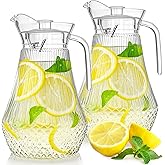 Lawei 2 Pack 68Oz / 2L Acrylic Pitcher, Clear Plastic Water Pitchers with Lid and Spout, Iced Tea Pitcher Beverage Containers for Fridge, Juice, Sangria, Lemonade, Shatter-proof, BPA-Free