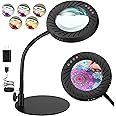 Coteck 10X Magnifying Glass with Light and Stand, Flexible Gooseneck Magnifying Desk Lamp, 5 Color Modes Stepless Dimmable, Hands Free LED Lighted Magnifier for Painting Crafts Hobby Sewing Close Work