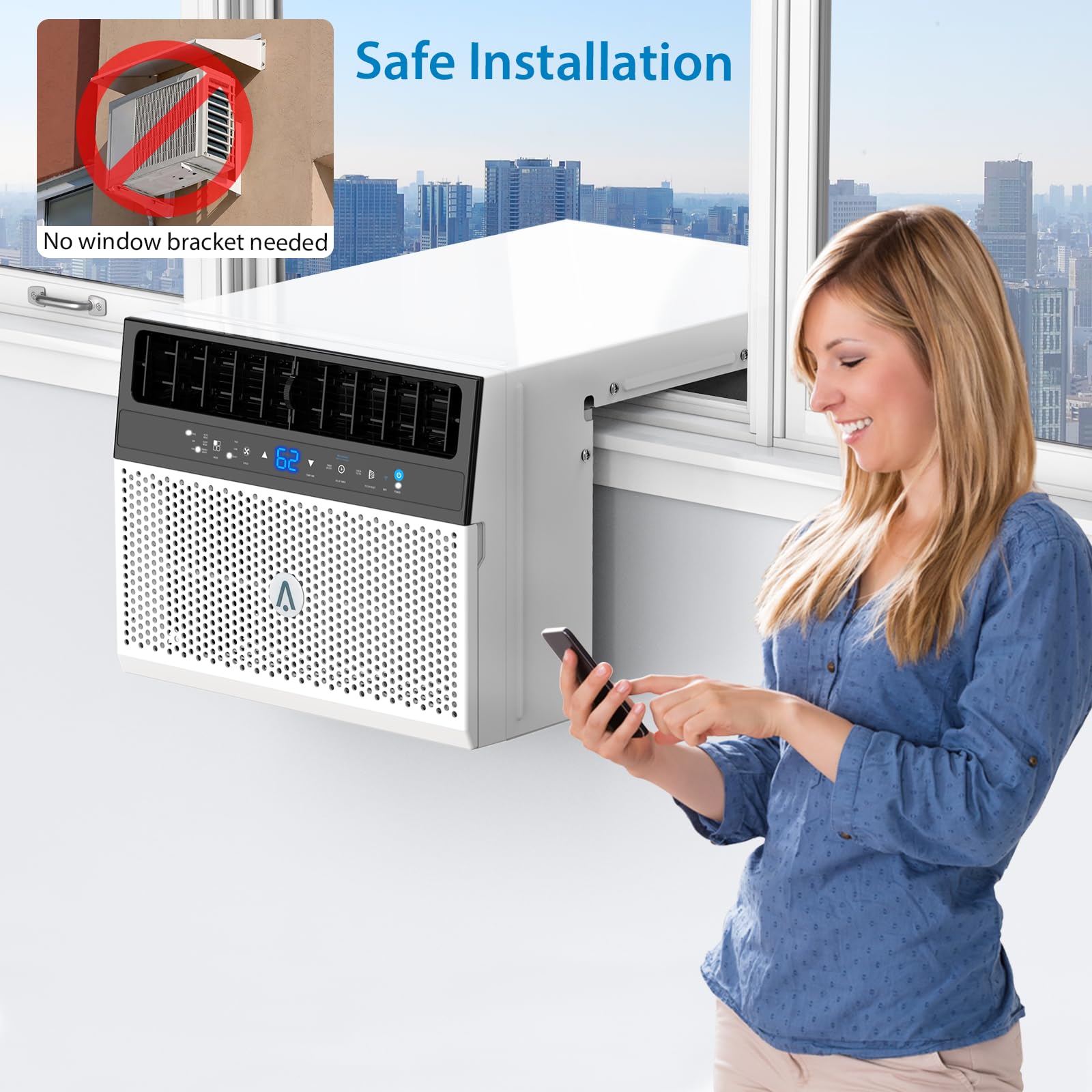 Takywep 6000 BTU Window Air Conditioner U-Shaped, Window ac Air Units U Shaped Cools Up to 250 sq. ft., Open Window Flexibility, 6 Modes, Sleep Mode, Ultra Quiet, Energy Efficient, Window AC for Home