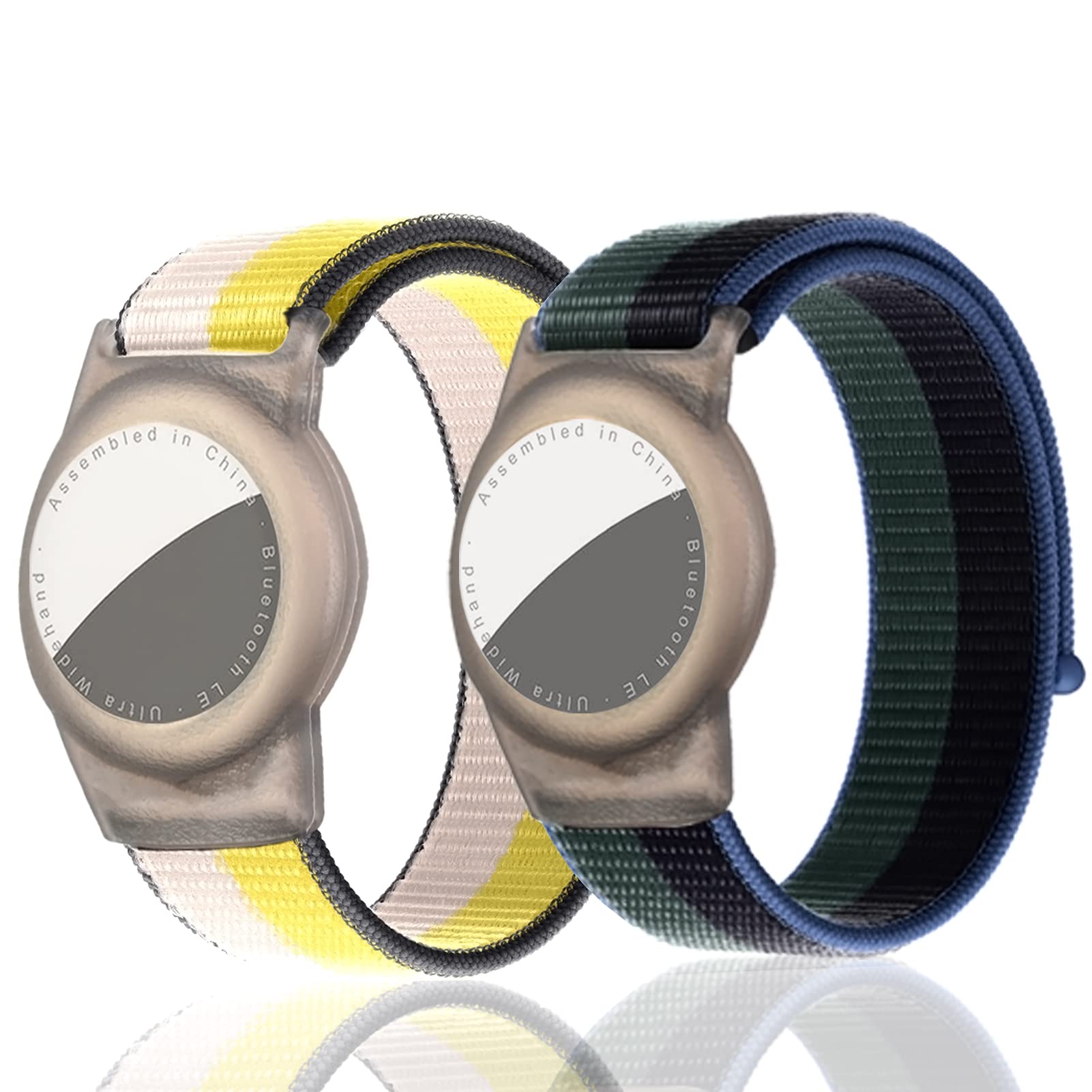Dingfeiyu 2 Pack Nylon Airtag Wristband for Kids Adult, Adjustable Airtag Waterproof Bracelet Toddler Children Adult Elders, Wristbands Compatible with Airtags (green + yellow)