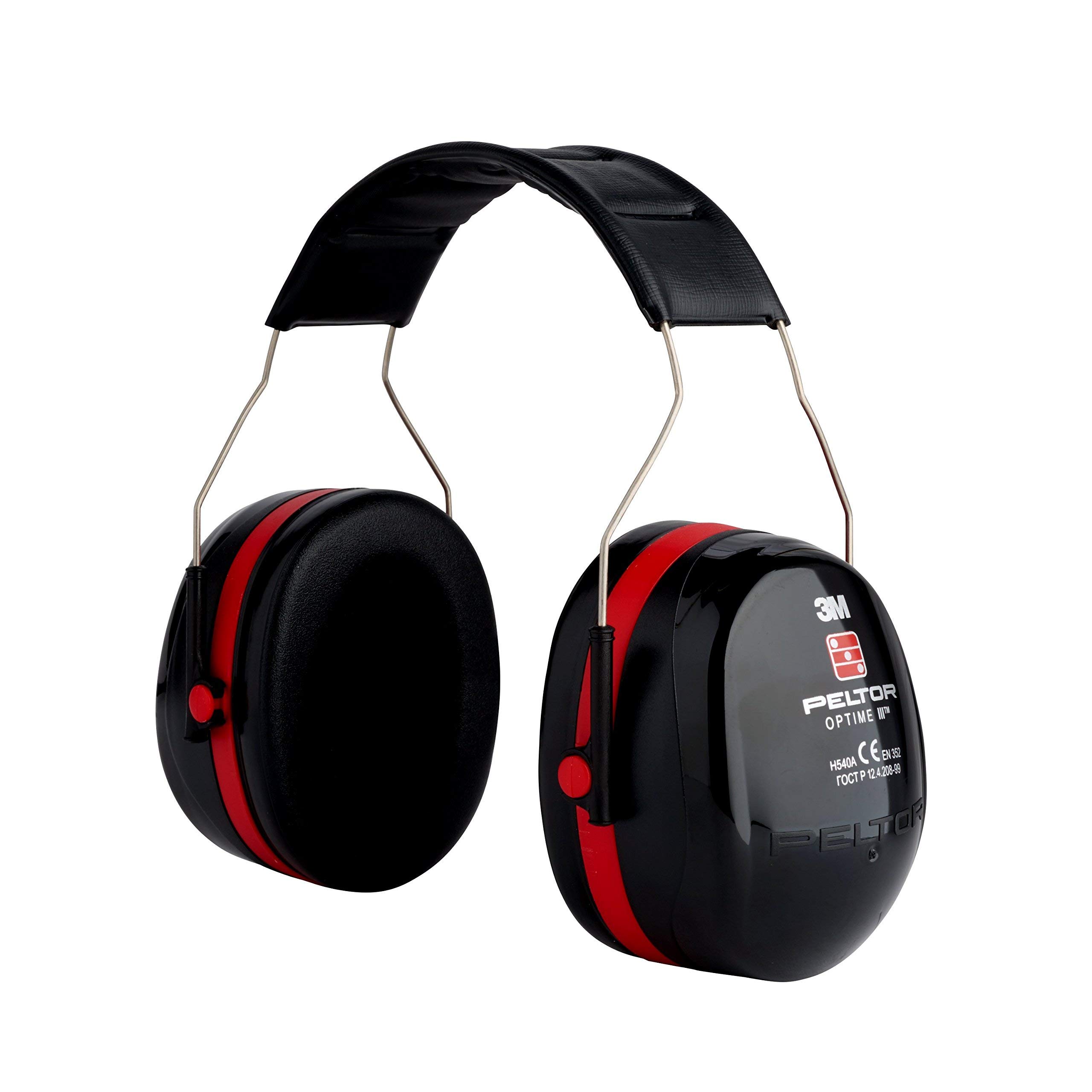 3M Peltor Optime III Earmuffs with Headband, 35 dB, Black/Red