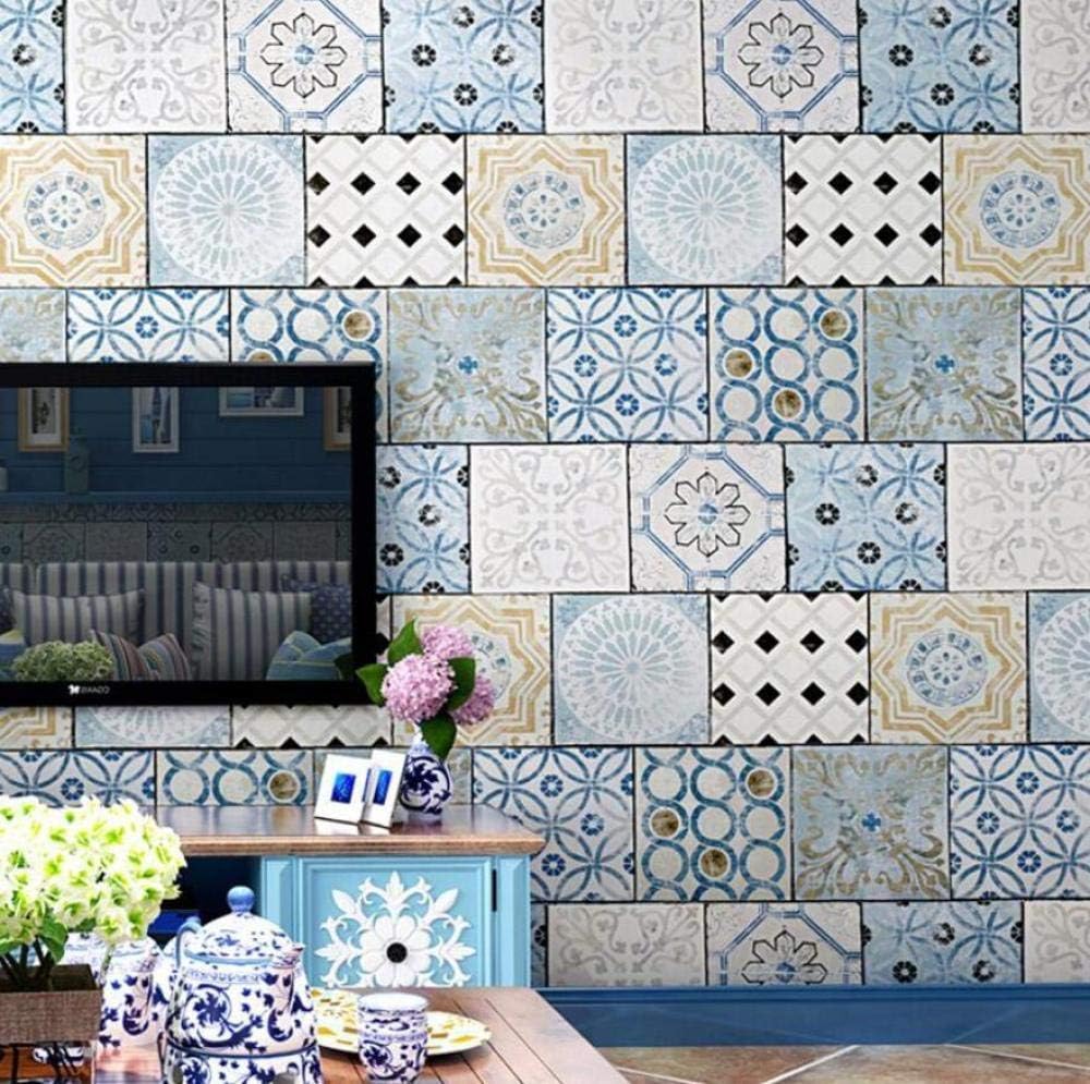 Wallpaper 3D Non-Woven Silk Cloth Bohemian Style Wallpaper Southeast Asia Thai National Imitation Tile Mediterranean Wallpaper Tv Background Wall Paper@430 * 300