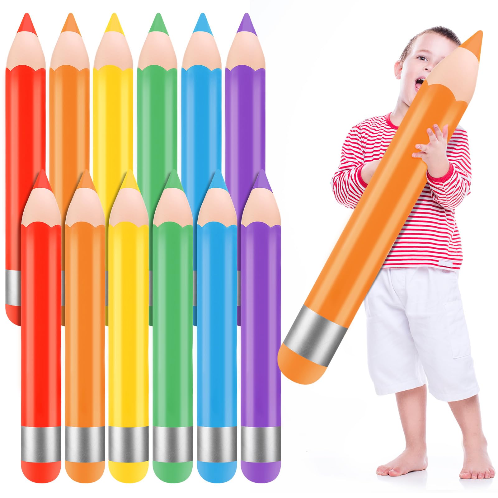 Photo 1 of Blueweenly 12 Pcs 27" Back to School Inflatable Pencil Balloon Hanging Blow up Pencils Decoration Arch Garland Kit Giant Large Balloon for First Day of School Welcome Party Photo Prop Classroom Celing