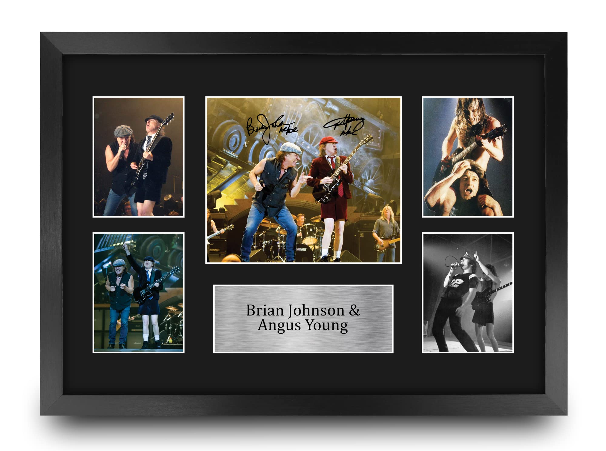 HWC Trading FR A3 Brian Johnson & Angus Young Gifts Printed Signed Autograph Picture for Music Memorabilia Fans - A3 Framed