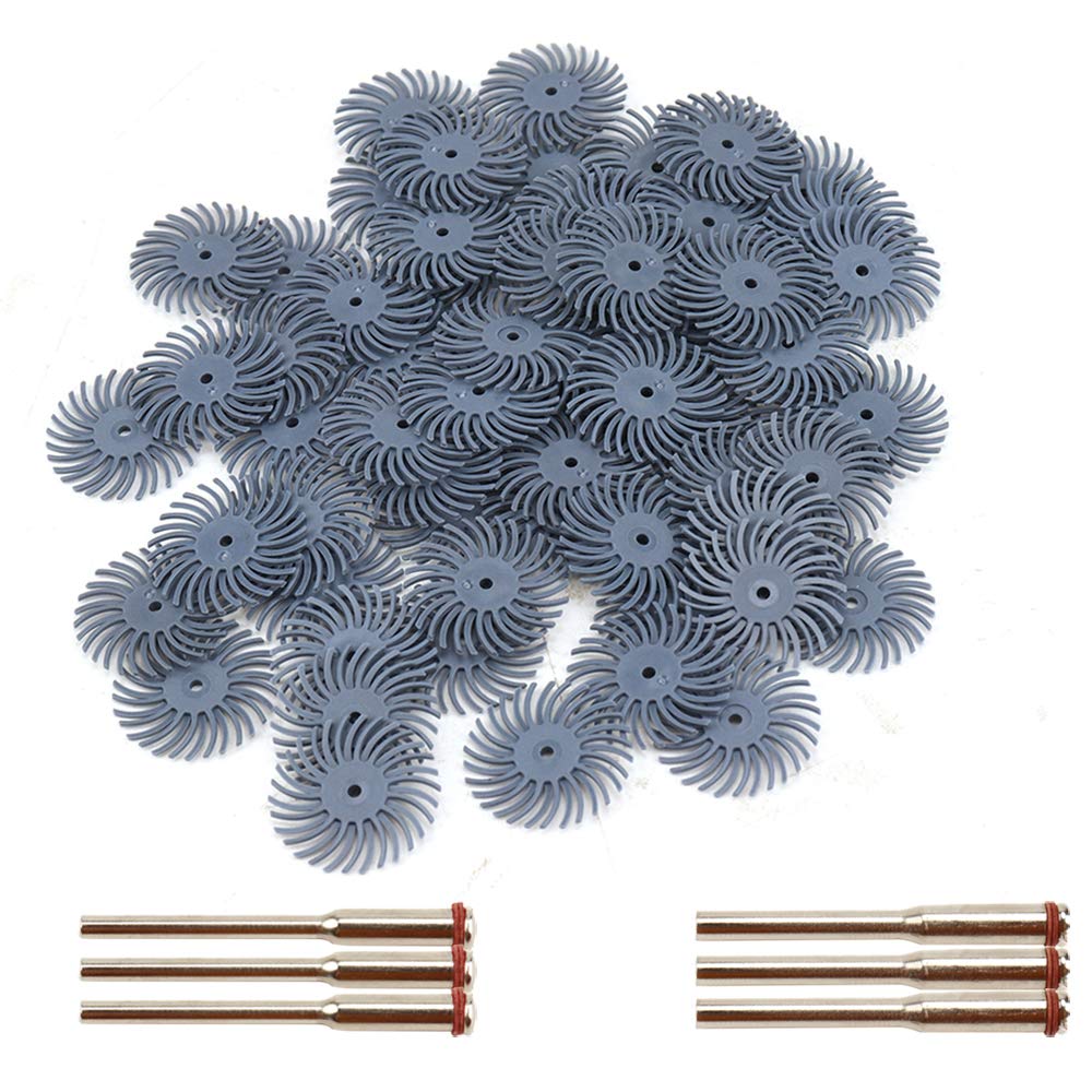 KUOFUCO 30Pcs 1 inch Bristle Disc Kit with 3Pcs 2.35mm / 3mm Shank Mandrels for Rotary Tools,25mm Detail Abrasive Wheel Radial Bristle Buffing Wheel for Jewelry Wood Metal Polishing 400 Grit