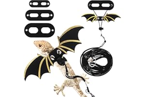 QUILAX Bearded Dragon Leash and Harness Set, Adjustable Bearded Dragon Harness with 3 Size(S, M, L), Soft Lizard Reptile Leash with Gold Black Wing for BeardedDragon Lizard Reptiles