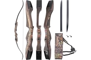 JEKOSEN Recurved Wooden Takedown Archery Bow 62" Hunting Bow - Arrows Quiver Bag and Bow Stringer Tool Included - Right & Left-Handed 25-55 LBS Draw Weight