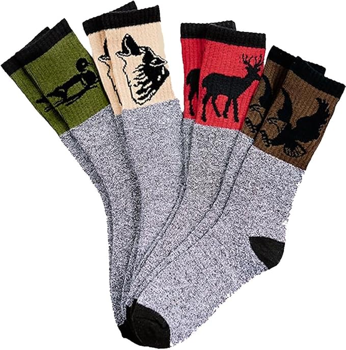 Set of 4 Pair of Men's Outdoors Socks Hunting Wolf Duck