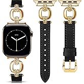 TOYOUTHS Leather Band Compatible with Apple Watch Bands Women 38/40/41/42/44/45/46/49mm Dressy Slim Leather Strap with Boho Metal Buckle Bracelet for iWatch Series 11 10 9 8 7 6 5 4 SE/Ultra 3 2 1