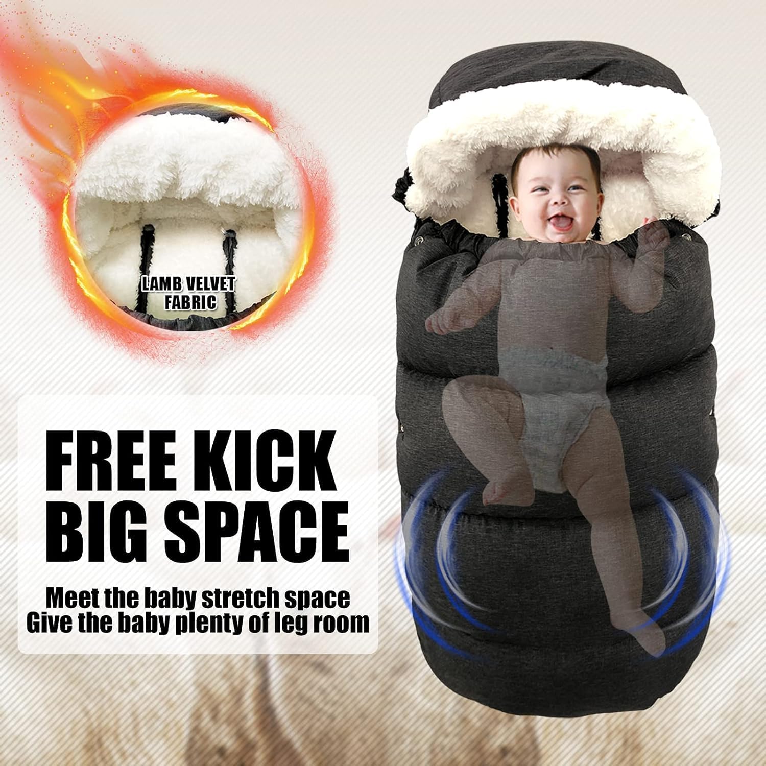 Waterproof Thickened Universal Stroller Blanket - Baby/Toddler Stroller Footmuff, Sleeping Bag & Bunting, Cold-Weather Winter Cover（Dark Grey）