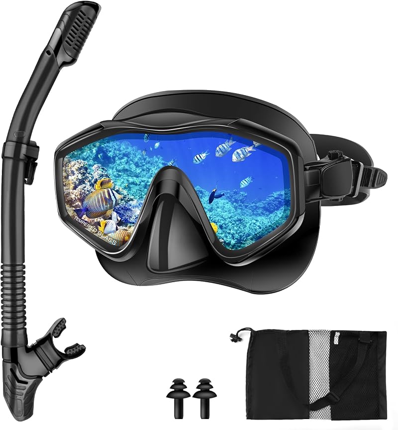 Immver Snorkel Set Adults Panoramic Mask Dry Snorkel Tempered Glass