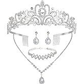 CIEHER 4/5 Pieces Women Jewelry Set - Rhinestone Crown + Drop Necklace + Elegant Bangle Bracelet + Crystal Teardrop Dangle Earrings for Bridal Wedding Party