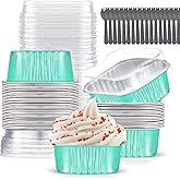 Mini Cake Pans With Lids (10oz,40 Pack) 4”x4” Aluminum Foil Square Cupcake Liners Brownie Baking Cups, Disposable Large Cupcake Pan, Jumbo Muffin Tin Ramekins Holders