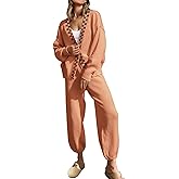 SAUKOLE Womens Two Piece Outfits Knit Sweater Sets Oversized Button Down Cardigan and Long Pants Matching Lounge Set