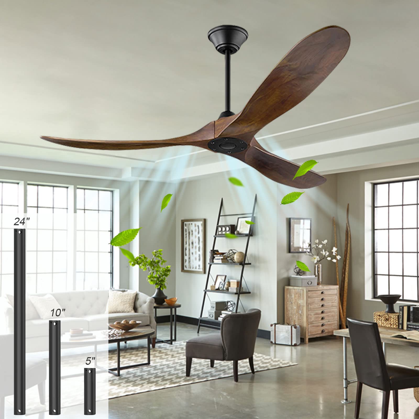 Photo 1 of NWIASS 52 Inch Outdoor Ceiling Fans 3 Blade, Modern Indoor Ceiling Fan No Light with Remote Wood Propeller Ceiling Fan, Quiet DC Motor Ceiling Fan for Patio Porch Gazebo High Low Sloped Ceiling