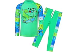 TFJH E 2PCS Kids Boys Long Sleeve Swimsuit UPF 50+ UV Sun Protective Swimwear