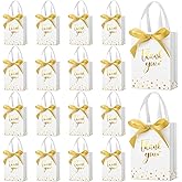 Kolldenn 36 Pack Small Thank You Gift Bags with Handles 5.9 x 4.3 x 2.4 Inches Christmas Party Favor Bags with Bow Ribbon Candy Goodie Gift Bag Bulk for Xmas Wedding Birthday Bridal Shower(White)