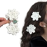Snowflake Hair Clip White Christmas Hair Accessories for Womens, 2 Pcs Winter Cute Xmas Plush Hair Clip, Double Layered Knitted Snowflakes Design