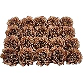 DH EYB 20 Pcs Artificial Flower Peonies, 5" Silk Fake Peonies with 6" Stems No Leaf, Faux Peonies Flowers for Decoration Wedding Home Party Centerpiece Decor Floral Art (Coffee)