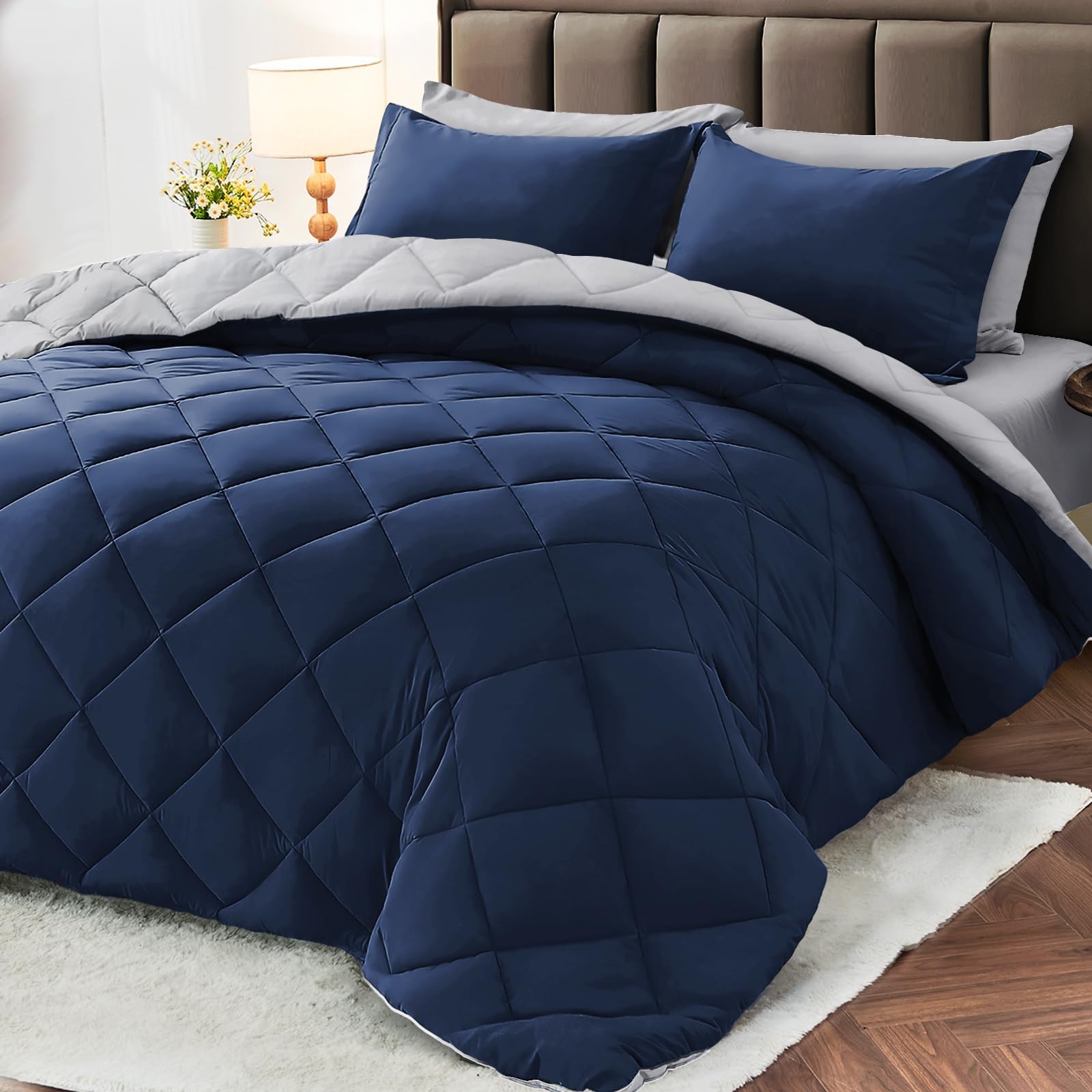 Photo 1 of *Missing the comforter*
MUXHOMO 7 Pieces Queen Comforter Set, Reversible Bed in a Bag Queen Size, All Season Bedding Set with Comforter, Flat Sheet, Fitted Sheet, Pillowcases & Shams, Navy & Light Grey