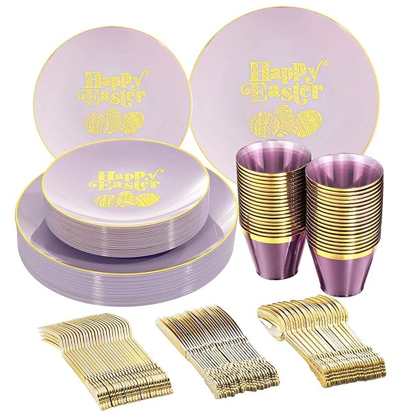 NERVURE 150PCS EASTER PLASTIC PLATES – PURPLE AND...