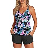 Womens Tankini with Shorts - Two Piece Tummy Control Swimsuit Athletic Bathing Suit with Pockets 2025 Swimwear
