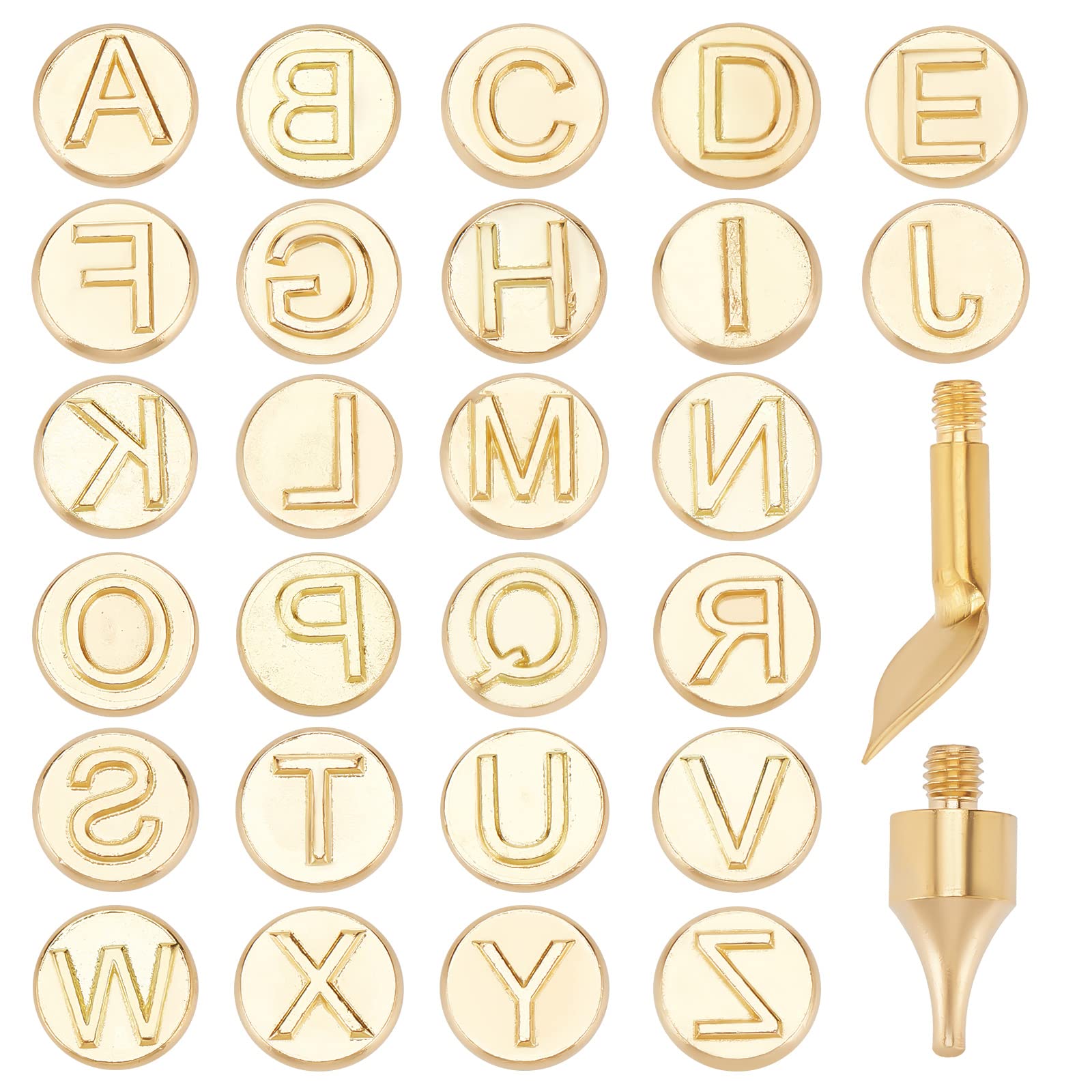 GORGECRAFT 28pcs Wood Branding Iron Alphabet Carving Tips Hollow Hot Stamps Alphabet Set 9mm Letter Stamp Punch Tips Set for Engraving Molds Embossing Tools Wood Burning Carving DIY Crafts Matte Gold