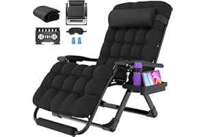 Suteck Oversized Zero Gravity Chair,33In XXL Outdoor Recliner Chair w/Removable Cushion&Headrest, Camping Lounge Chair w/Upgraded Lock&Footrest, Reclining Patio Chairs for Indoor Outdoor,500LBS