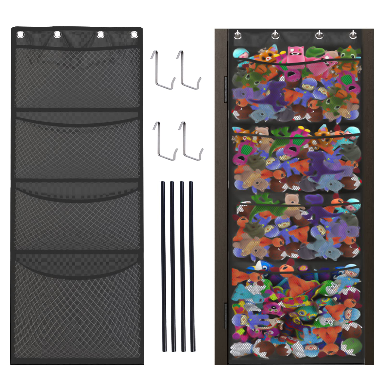 YOYIAG Over Door Storage Rack: 4 Pockets Door Hanging Storage, 159x48cm Oversized with Support Frame Wall Hanging Storage For Teddy Hammock Toy Storage Net Soft Toy Hammock Door Organiser