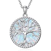 Tree of Life Necklace for Women S925 Sterling Silver Abalone Shell/Opal/Malachite/Moss Agate/Moonstone Family Tree Pendant Anniversary Birthday Gift for Mom Grandma Tree Jewelry Gifts for Her