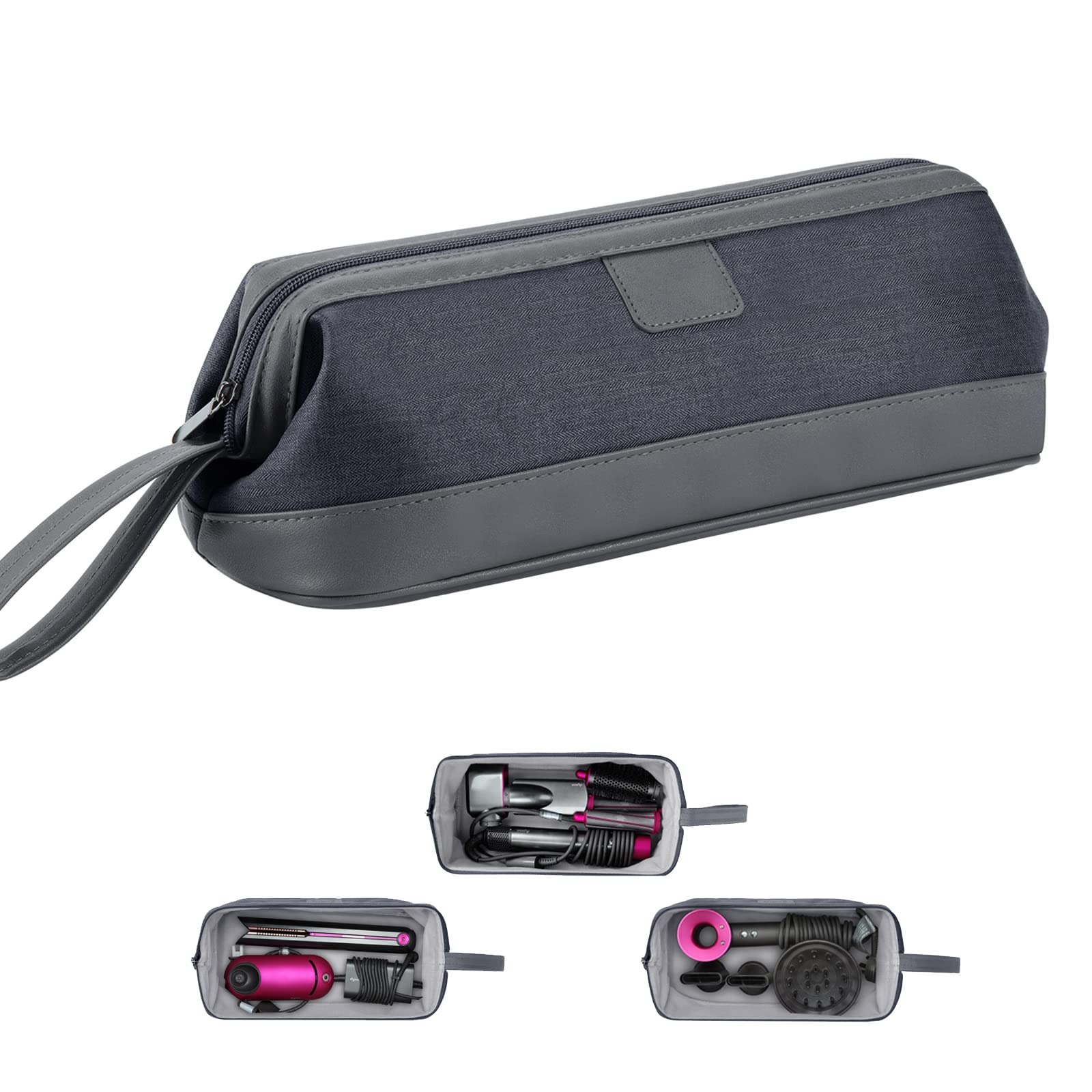 Kyrio Hair Dryer Universal Zipper Storage Bag Compatible with Dyson Supersonic Hair Dryer Dyson Airwrap Styler Accessories, Travel Portable Cosmetic Organizer Case (Dark Grey)