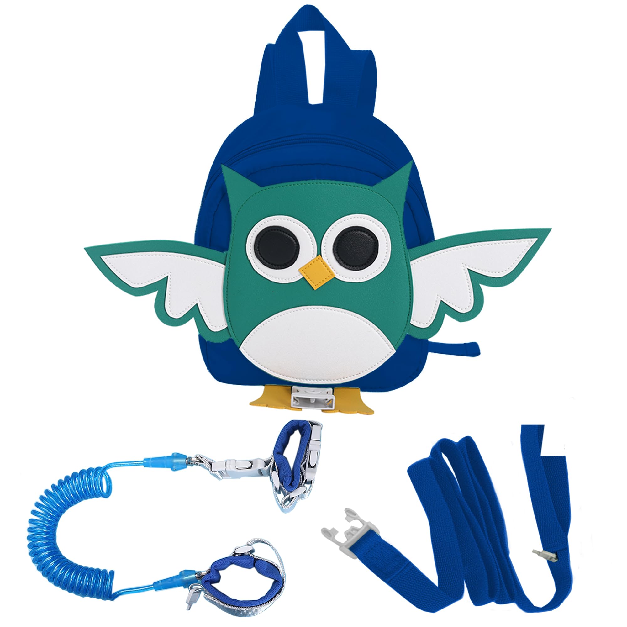 Toddler Safety Harness Backpack with Rein Baby Walking Leash Anti-Lost Safety Wrist Cuff with Lock 1.5m Children Walking Backpack -Owl-Blue