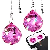 LemonRoad 2 Pcs Crystal Prism Ball 40 mm Suncatcher with Chain Hanging Rainbow Pendants Prism for Windows Gift Feng Shui(Rose Red)