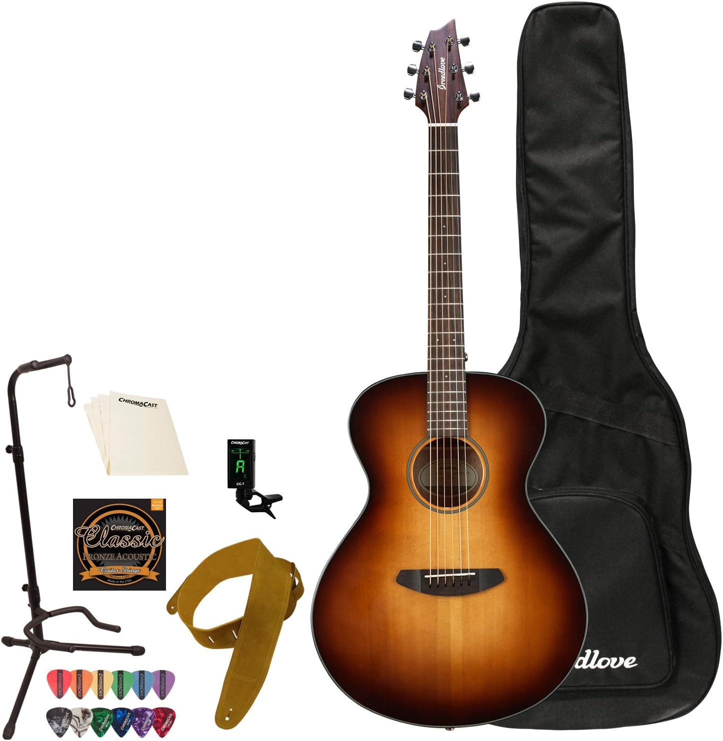 Breedlove Discovery Concert Sitka-Mahogany Acoustic Guitar with ChromaCast Accessories, Sunburst