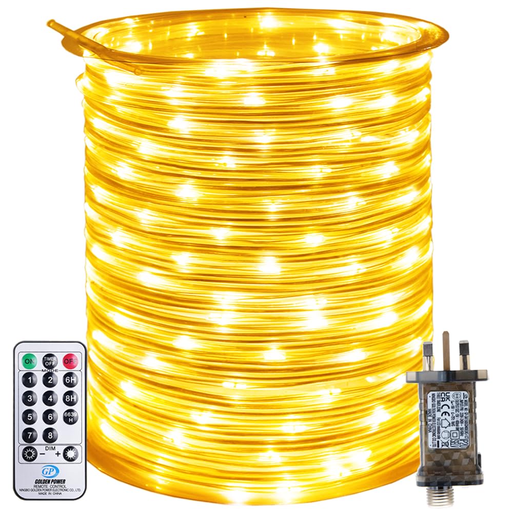 RcStarry 30M 300 LED Rope Lights, 8 Modes, Timer, Remtoe, Plug in Indoor Outdoor String Lights, Warm White, IP67 Waterproof Fairy Lights for Garden, Patio, Deck, Landscape Lighting, Bedroom and More