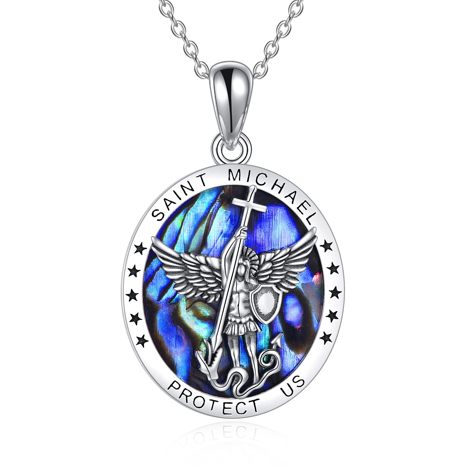 YFN Saint Michael Medal Necklace St Michael Necklace Jewelry for Men Women Boys, 925 Sterling Silver Archangel Michael Pendant Catholic Medallions Jewelry