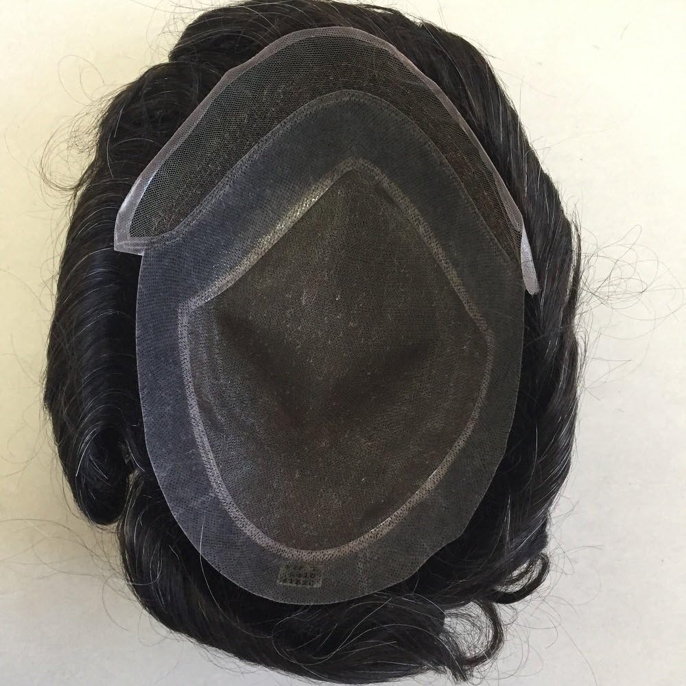 100% Remy Human Hair Fine Mono With French Lace Front Men's Toupee Hair Repalcement Systems For Men 8x10 Off Black Color #1B Mix 20% Grey Hair