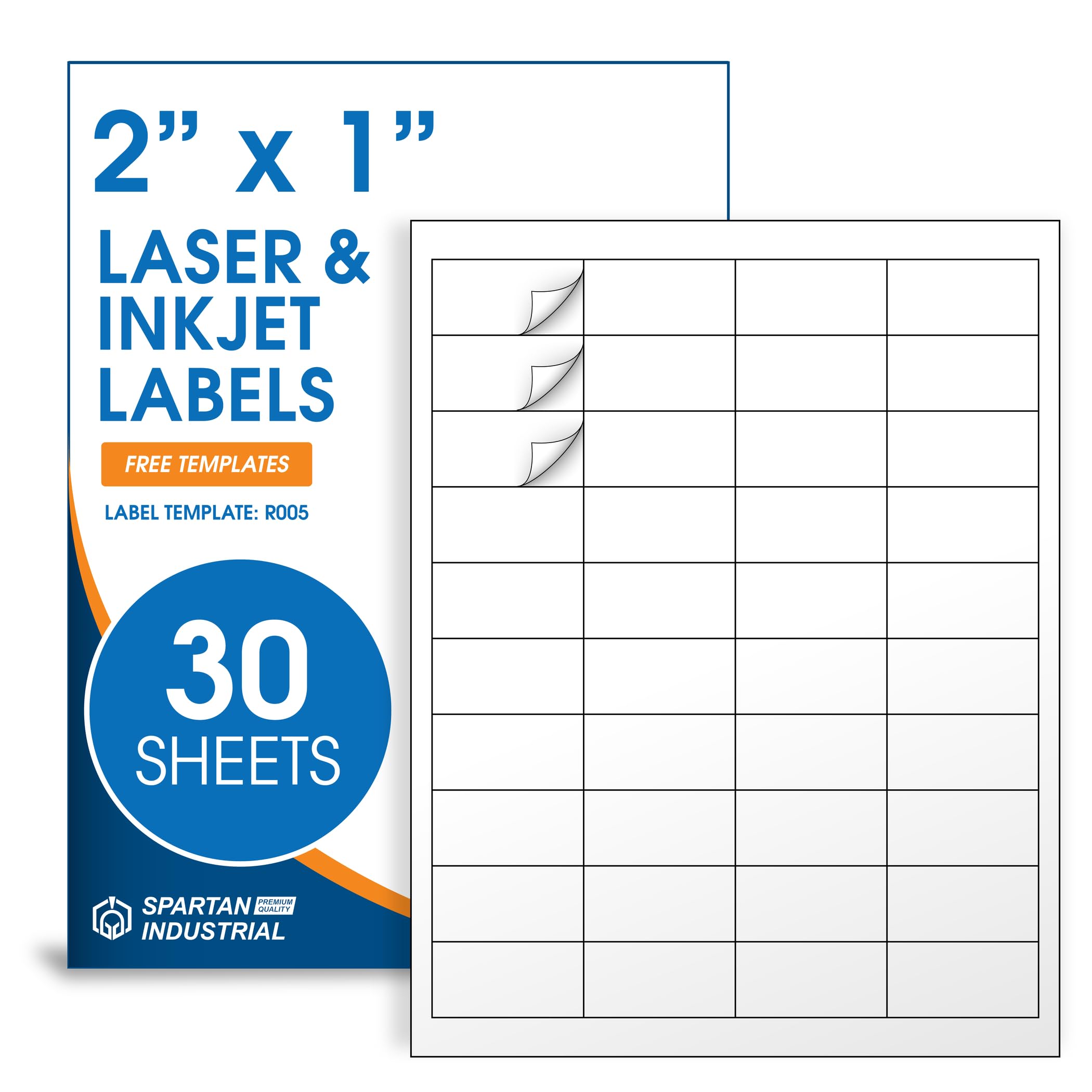 Photo 1 of 2" X 1" Matte White Printable Labels Compatible with Inkjet and Laser Printers - 30 Sheets, 1200 Total Paper Stickers for UPC and EAN Barcodes, Addresses, Mailing - Spartan Industrial Template R005